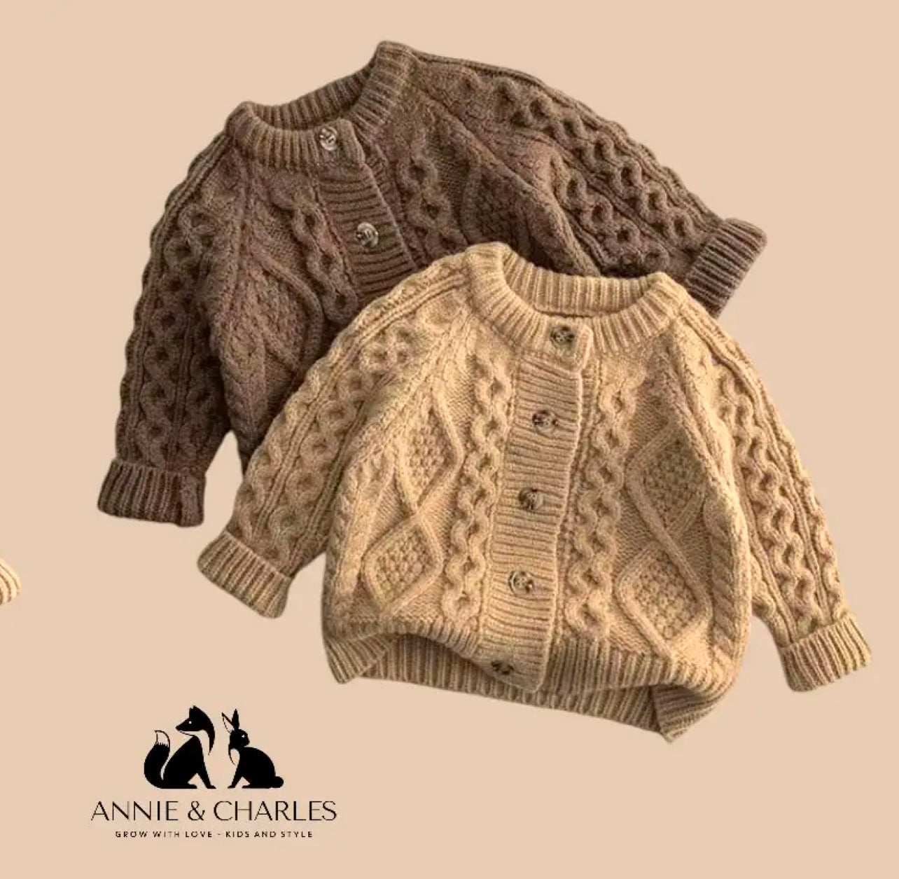 Annie & Charles knit jacket with cable pattern dottie