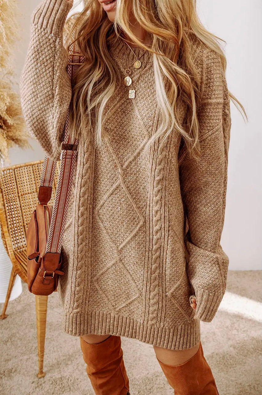 Cable Knit Drop Shoulder loose fit sweater dress