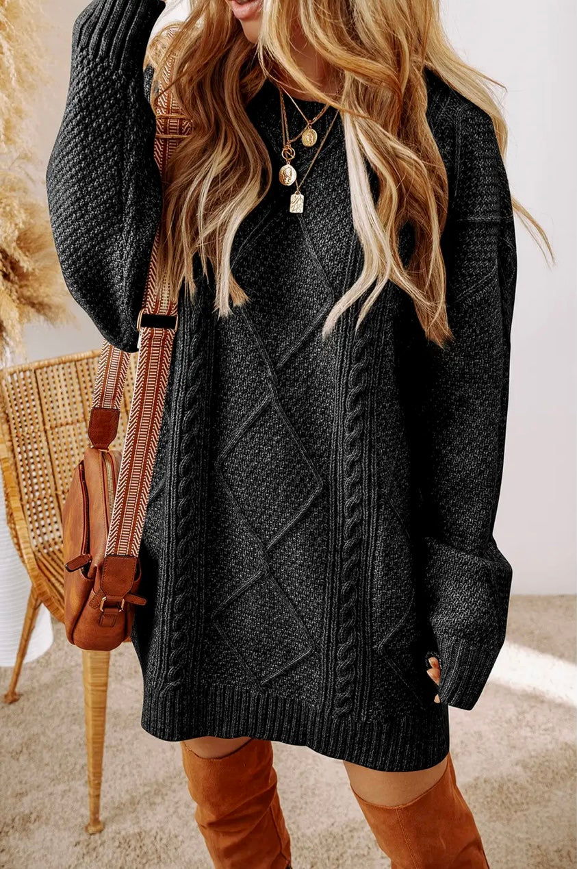 Cable Knit Drop Shoulder loose fit sweater dress