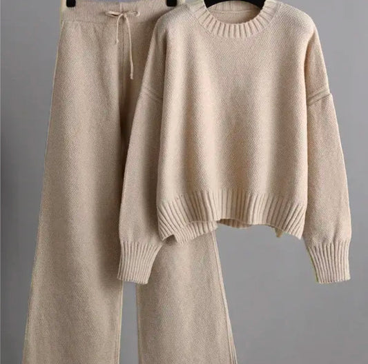 Stylish Loose High-Low Long sleeve sweater + wide leg pants