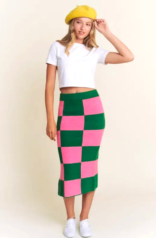 Big Checkered Past Knit Pencil midi skirt