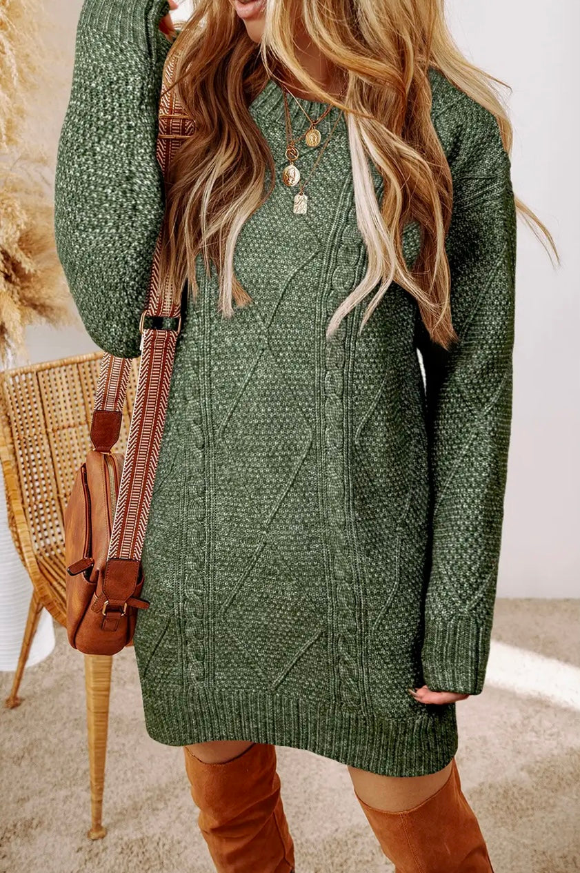 Cable Knit Drop Shoulder loose fit sweater dress