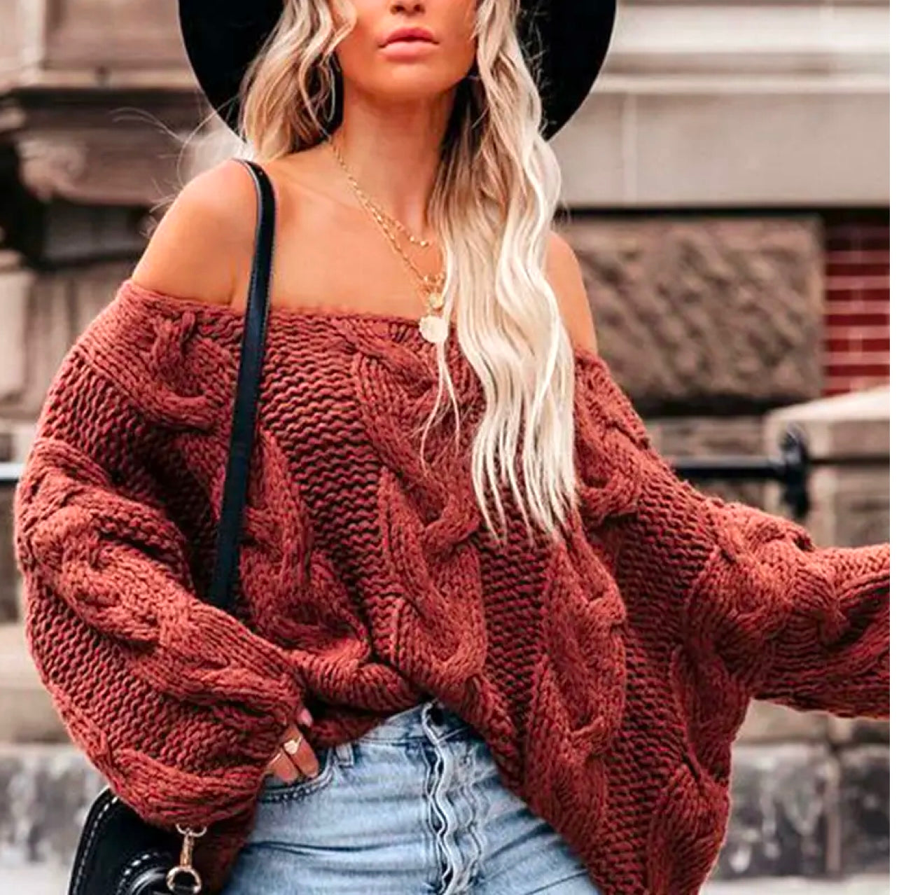 Off shoulder knit sweater